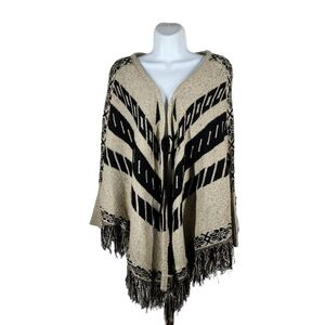 NY COLLECTION FRINGED PONCHO SWEATER